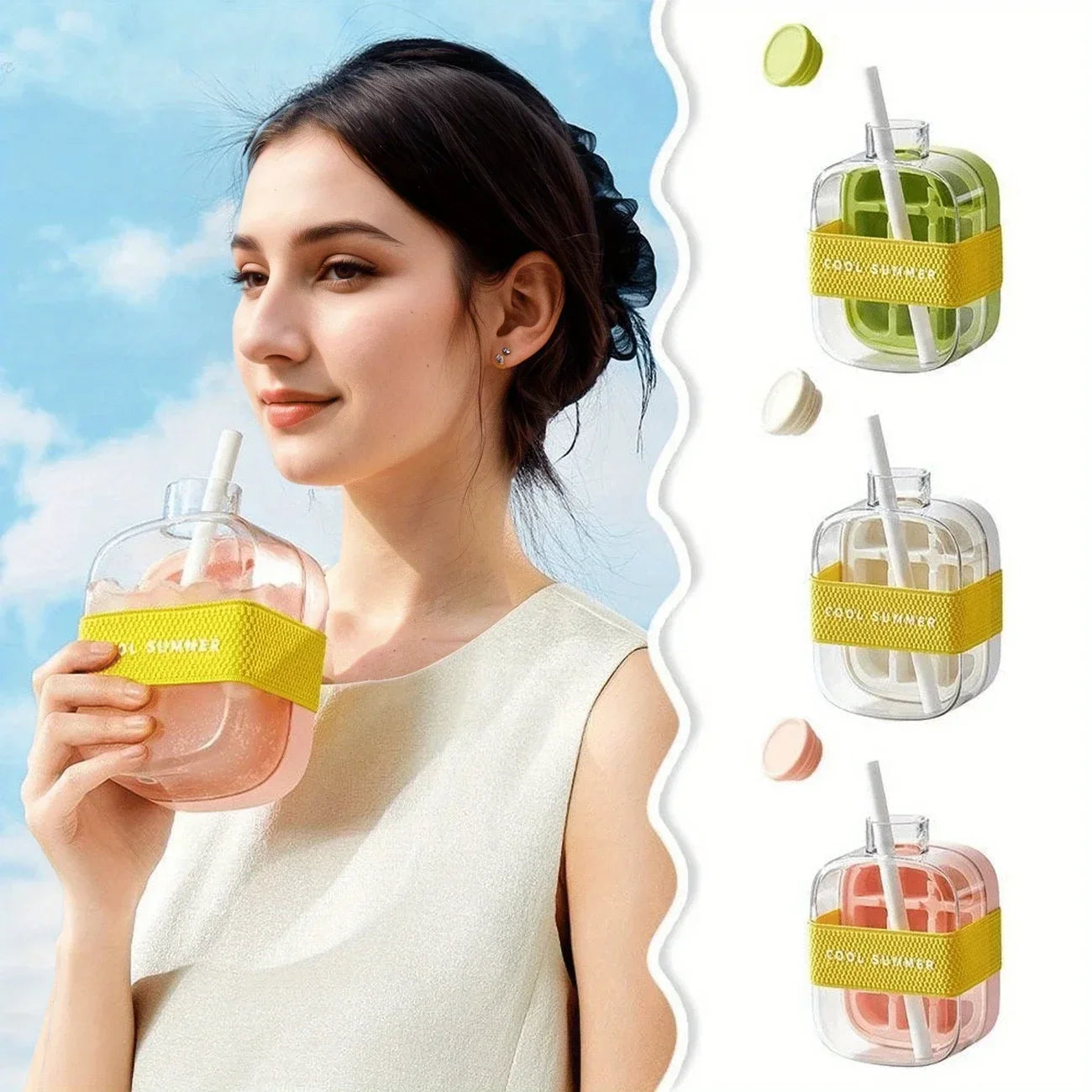 2-in-1 Ice Cube Tray & Water Bottle 500/800ml | Press Ice Maker