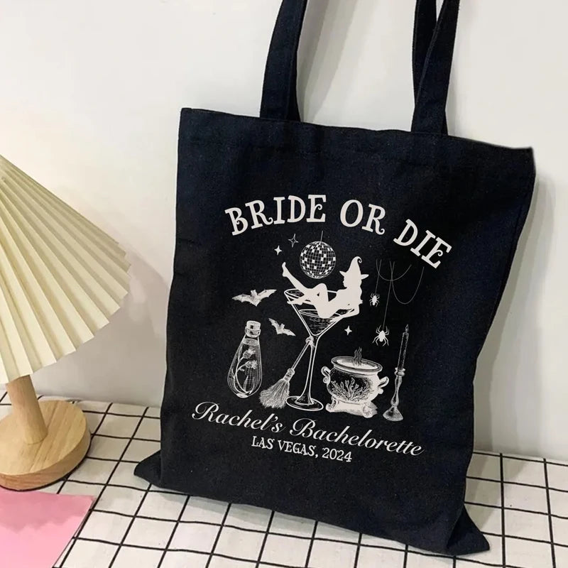 Bride or Die Witch Canvas Tote Bag | Halloween Bachelorette Gift