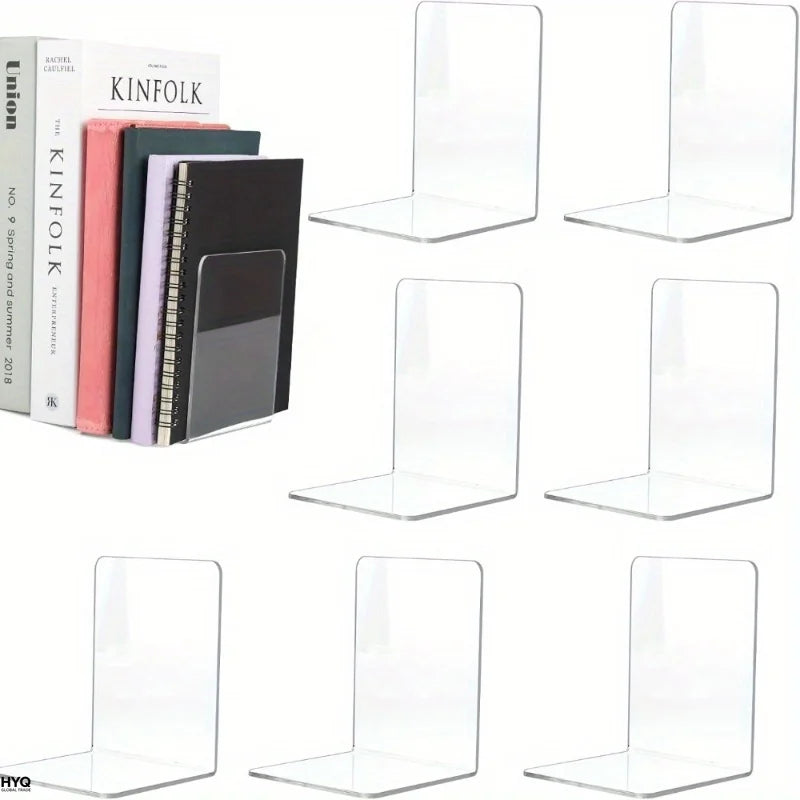 4 Clear Acrylic Bookends Desktop Display Stands Office Home Retail