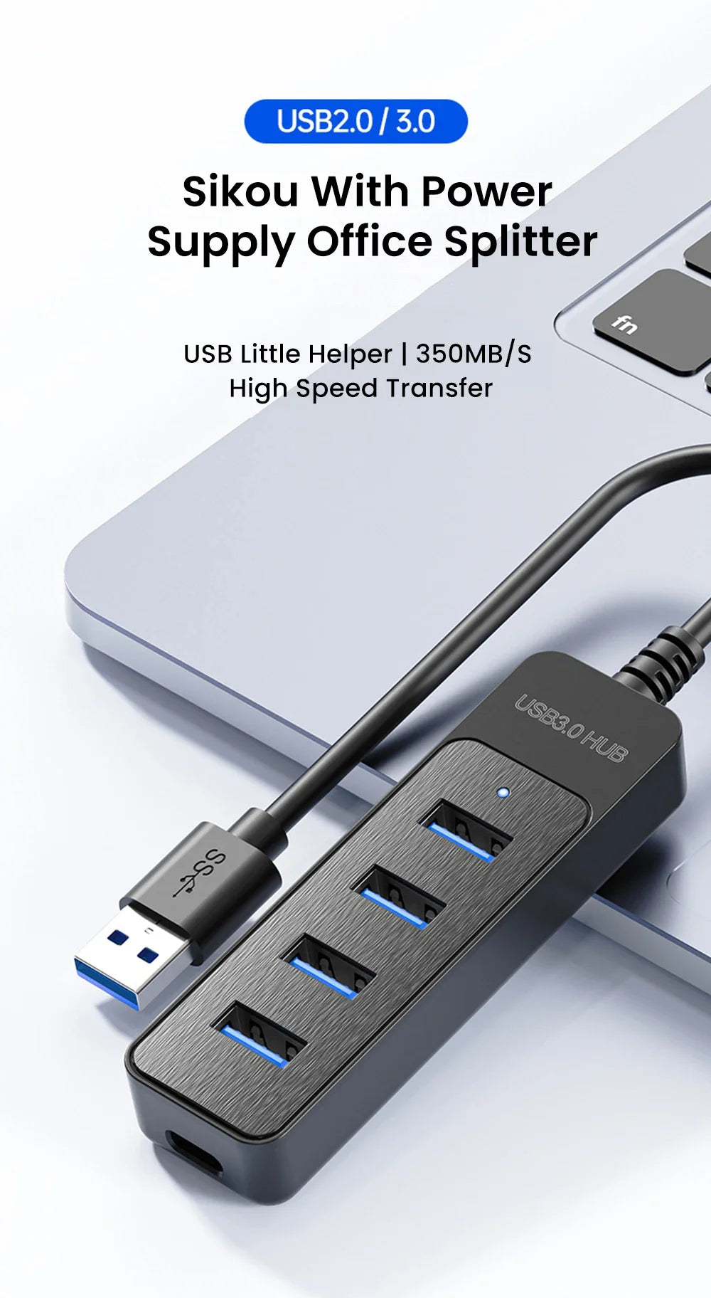 USB 3.0 Hub 4-Port Splitter with Type-C Power Port, Multi USB Expander for Laptop PC USB Adapter for U Disk Mouse Peaceful Pleasures Health and Wellness