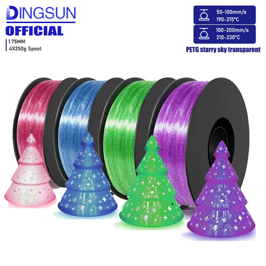 DINGSUN PETG Filament 1.75mm Transparent Gradient | 250g–1kg 3D Printer Filament Peaceful Pleasures Health and Wellness 4 Color set 1000g