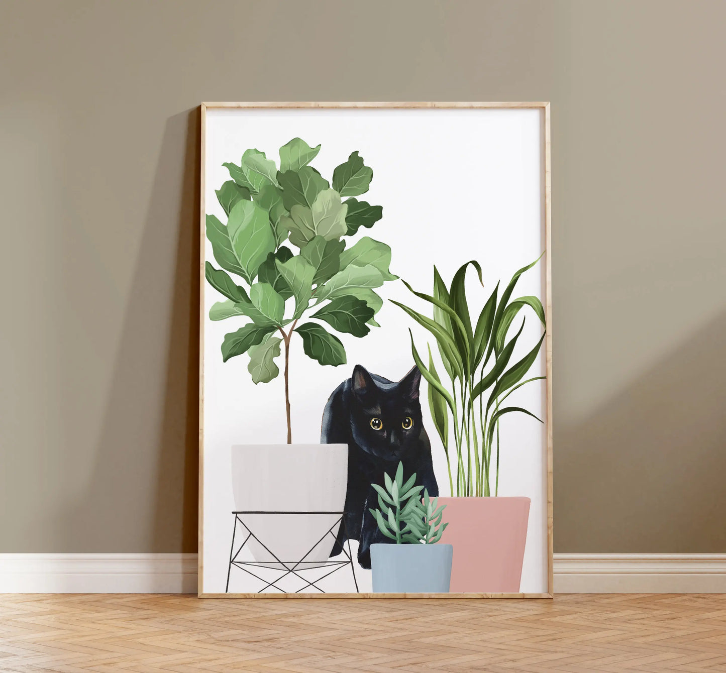 Watercolor Kittens Print Cat and Plant Poster Wall Art Leisurely Cute Kitty Canvas Painting Living Room Bedroom Home Decor Peaceful Pleasures Health and Wellness 06 20x30cm Unframed