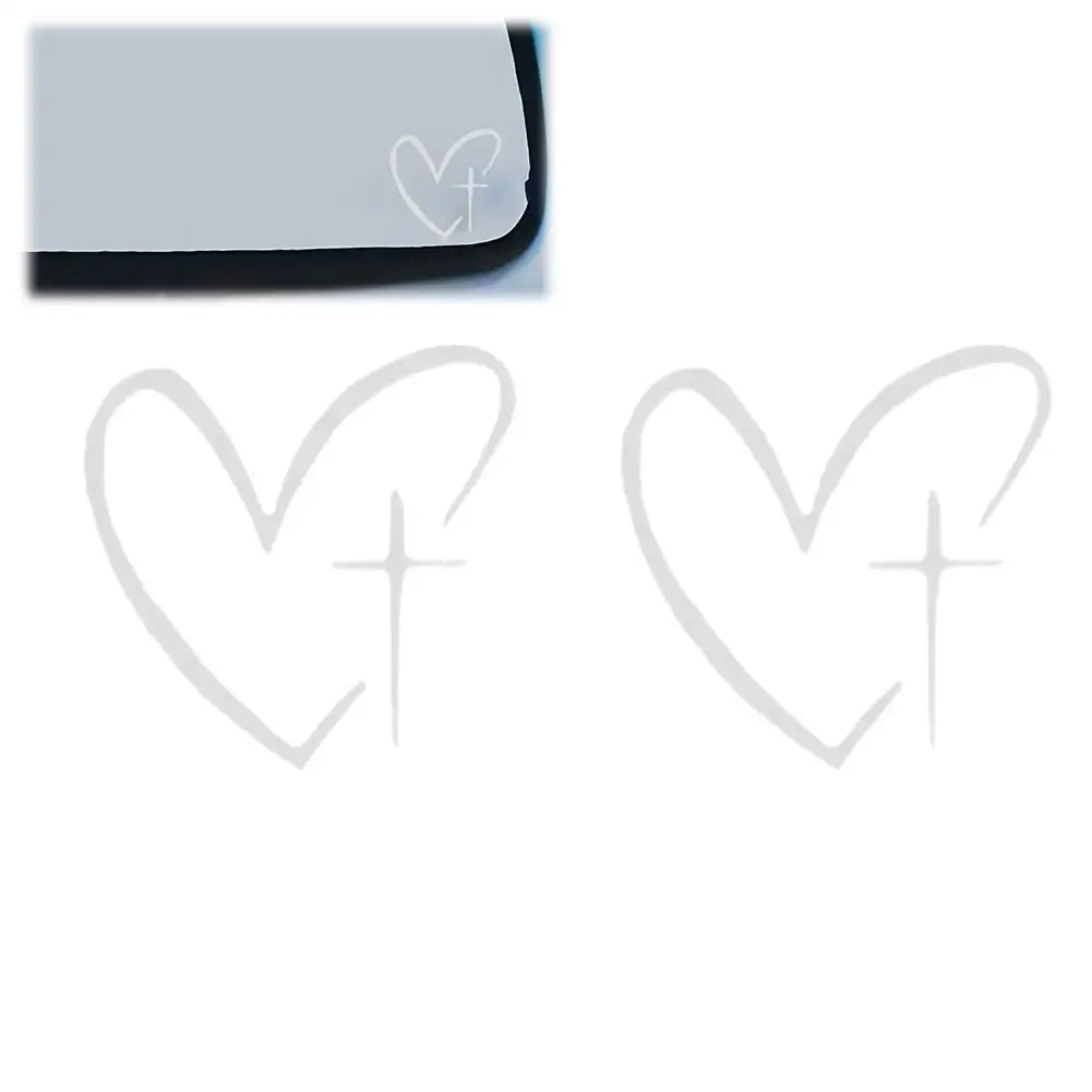 Heart Cross Car Mirror Stickers – Waterproof Religious Vinyl Decal