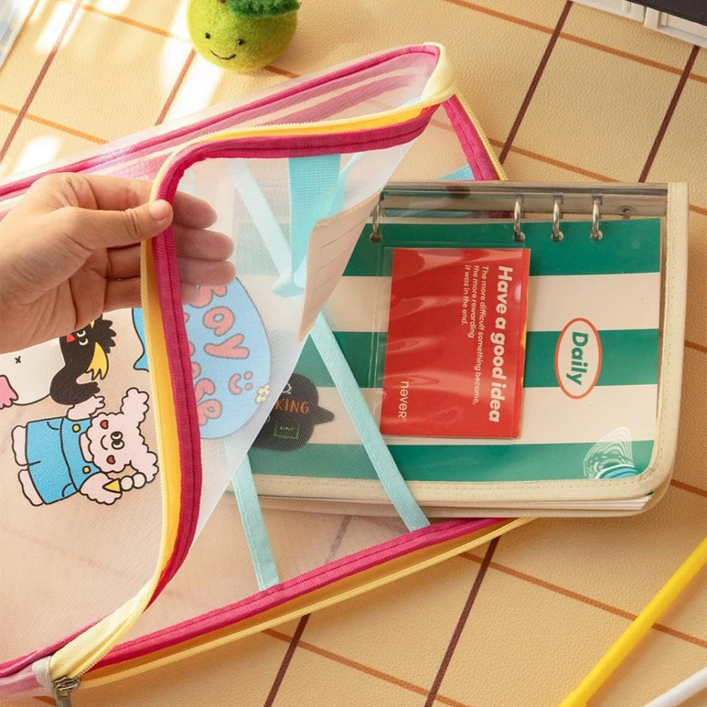Colorful Cute Large Capacity File Bag Transparent Document Handbag