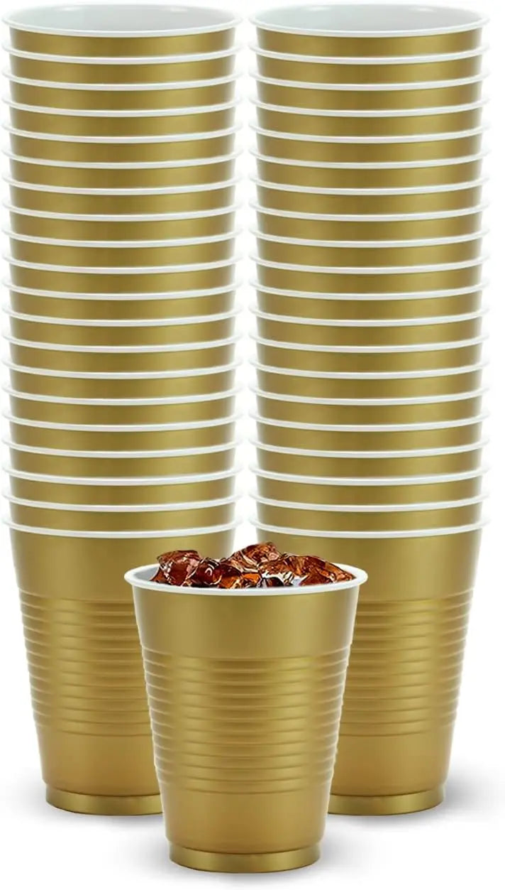 50PCS 18OZ Party Disposable Cups Red Plastic Cup for Beer Pong Kit for Juice on your Birthday Wedding or Graduation Party Peaceful Pleasures Health and Wellness Gold