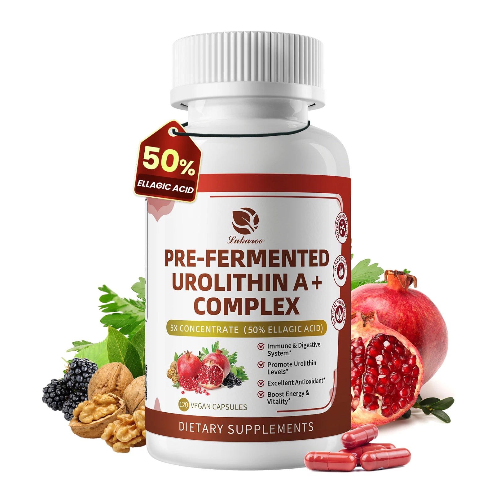 Urolithin A+ Complex Blend – Cellular Repair, Mental Clarity & Digestive Health Dietary Supplement Peaceful Pleasures Health and Wellness 120pcs 1bottle United States
