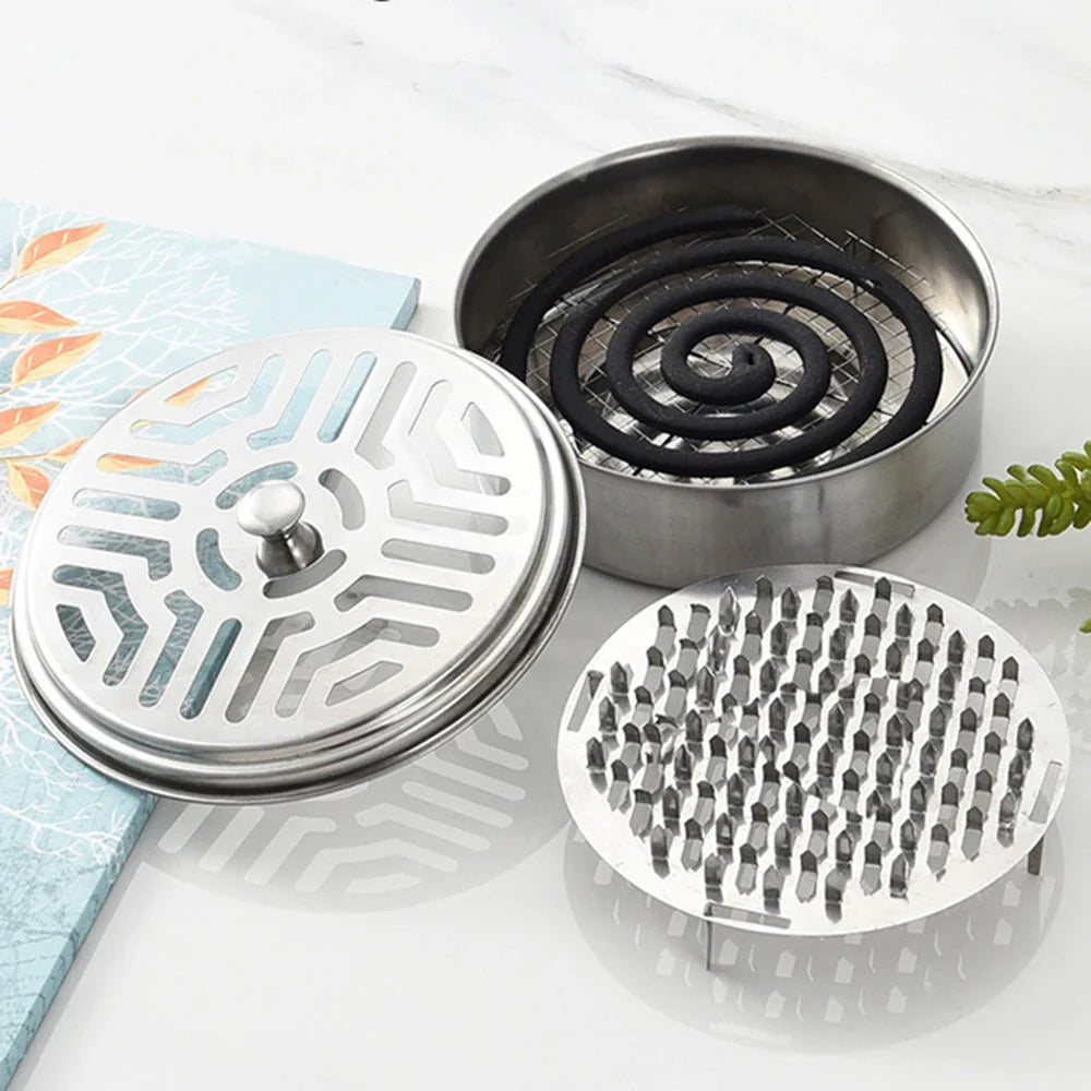 Stainless Steel Mosquito Coil Holder with Cover & Tray
