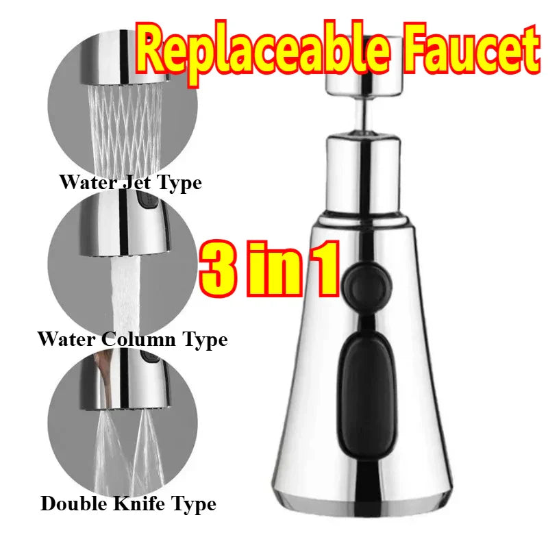 360° Rotating Faucet Extender – 3-Mode Water Saving Spray Head