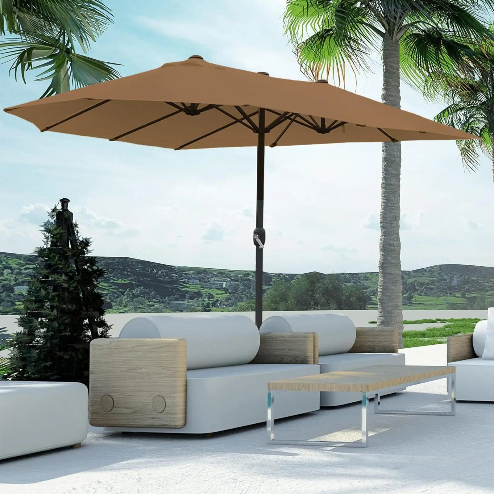 Replacement Patio Umbrella Canopy 12 Ribs 8.86ft Waterproof UPF30 Triple Parasol Top Cover Umbrella Fabric Replacement For Peaceful Pleasures Health and Wellness
