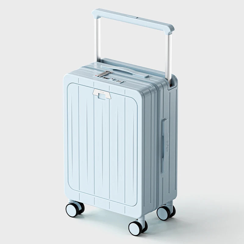 Front Opening Suitcase Widen Trolley Rolling High-Capacity Travel Luggage with Wheel and USB Charging Carry-on Boarding Suitcase Peaceful Pleasures Health and Wellness Blue 24 inch