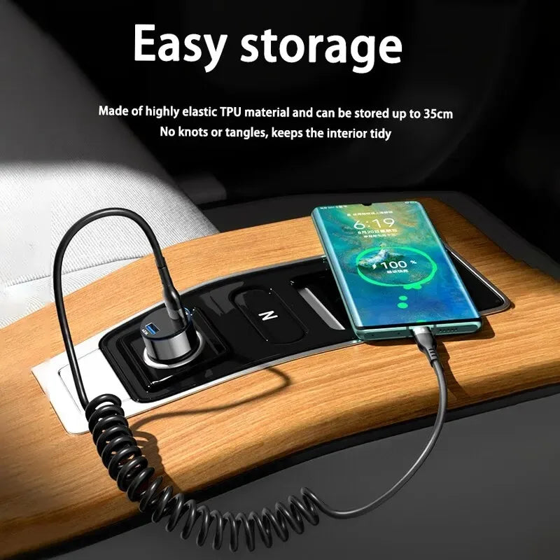 Coiled USB-C Cable 5A 66W Fast Charging 1.5m – Car & Daily