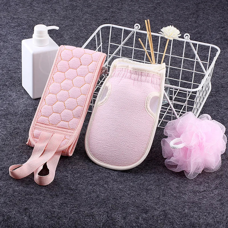 3-Piece Bath Exfoliating Set – Loofah, Glove & Back Scrubber
