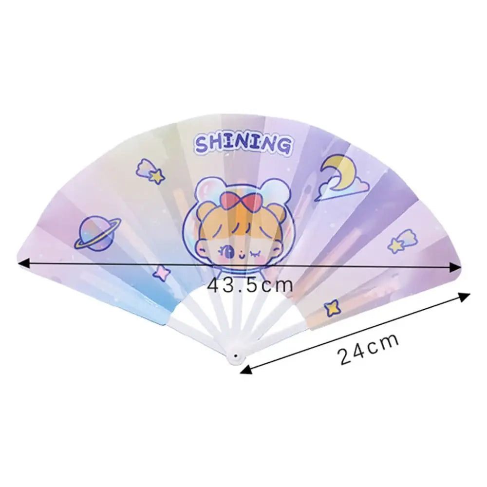 Portable Cartoon Folding 7-fold Fan Gifts PP Hand Held Fan Home Decoration Plastic Cartoon Folding Fan Peaceful Pleasures Health and Wellness