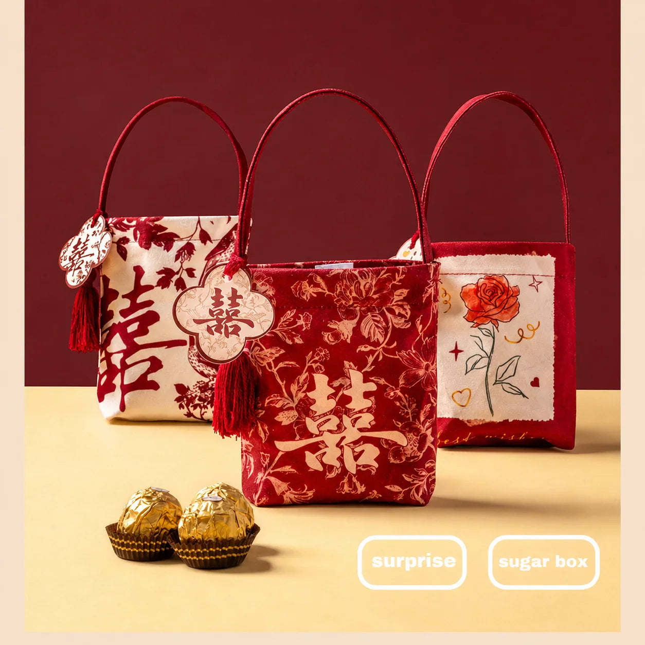 Chinese Velvet Wedding Candy Gift Bag | Elegant Favour Pouch