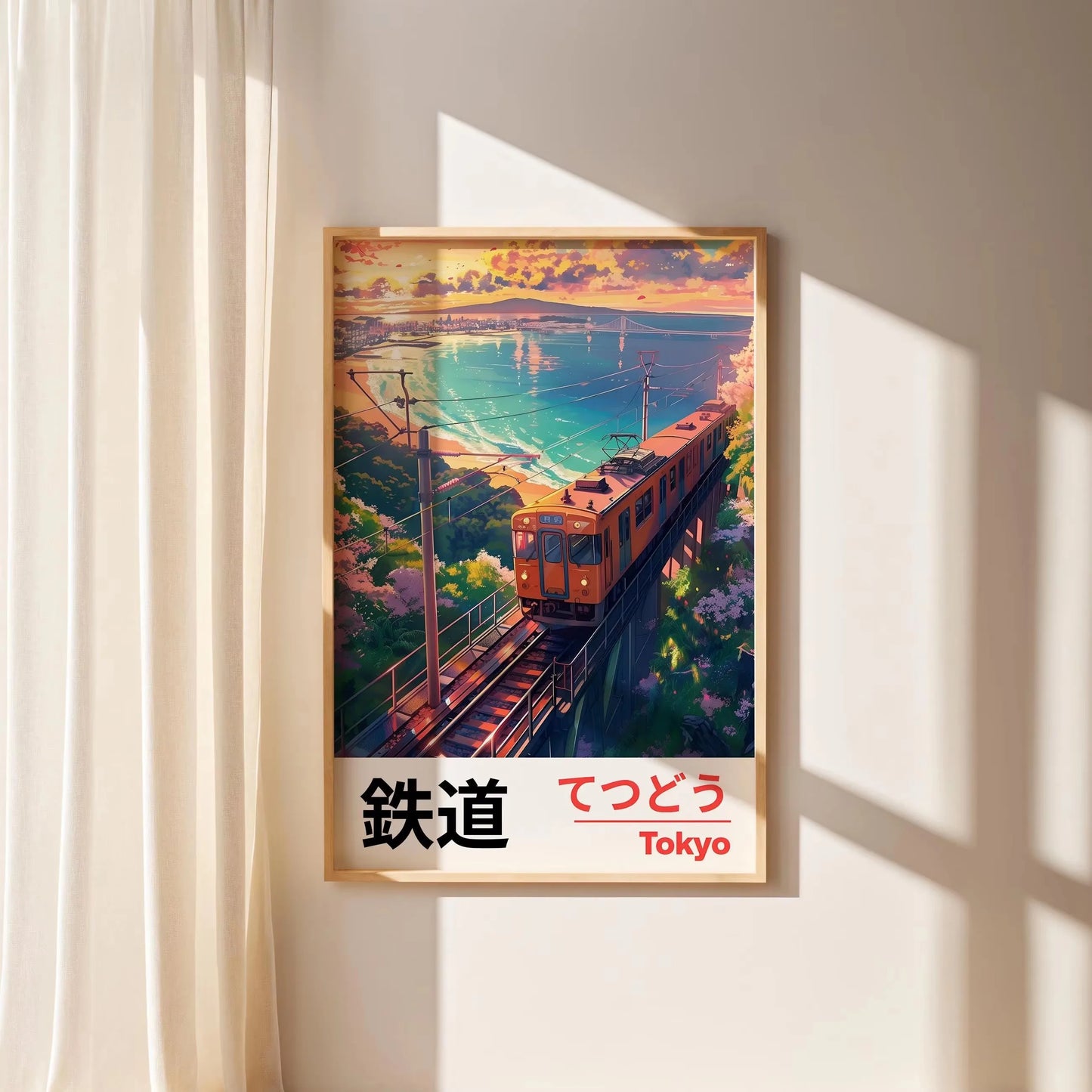 Retro Japanese Railway Landscape Canvas Print Tokyo Rainy Night Street Wall Art Poster for Modern Living Room Bedroom Home Decor Peaceful Pleasures Health and Wellness