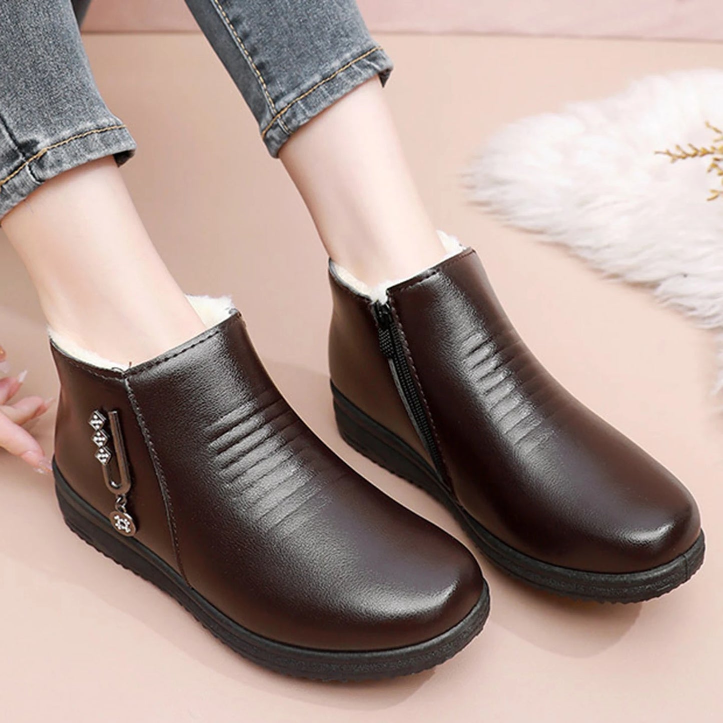 Women's Waterproof Fleece-Lined Winter Ankle Booties | Warm Boots