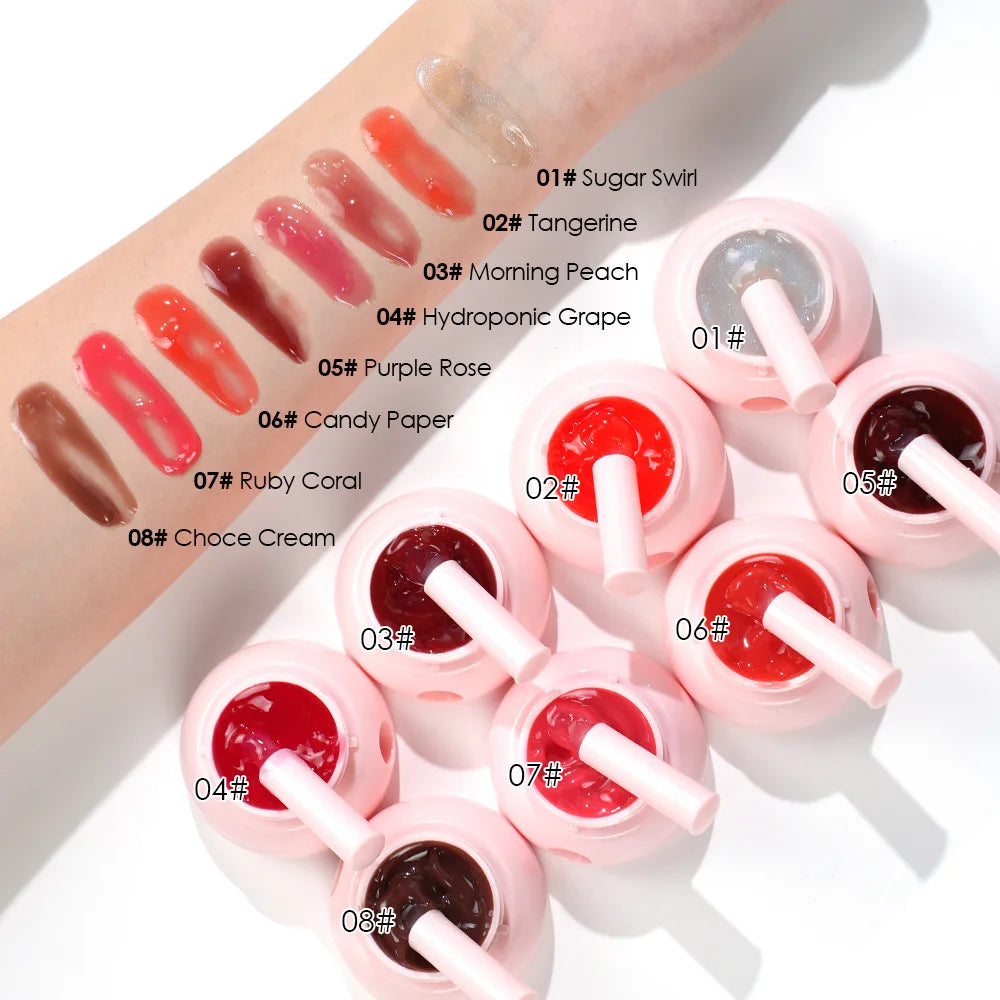 8-Color Jelly Lip Gloss & Cheek Tint | Hydrating Mirror Glaze