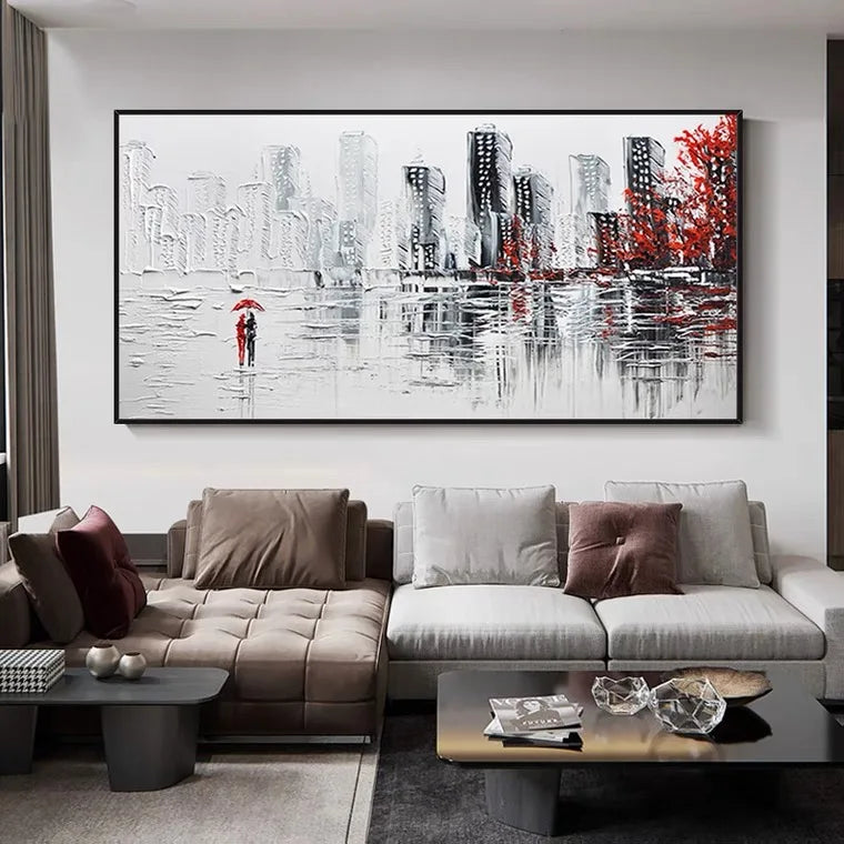 Large-scale Hand-painted Acrylic Knife Painting, Popular Street View, Black, White, Yellow, Green, Modern, Abstract, Thick Oil Peaceful Pleasures Health and Wellness Without frame 90x160cm