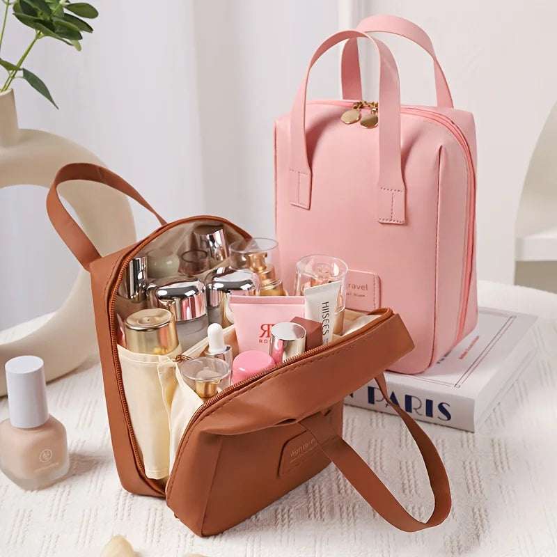 Large PU Leather Travel Makeup Bag – Wide-Open Cosmetic Organizer
