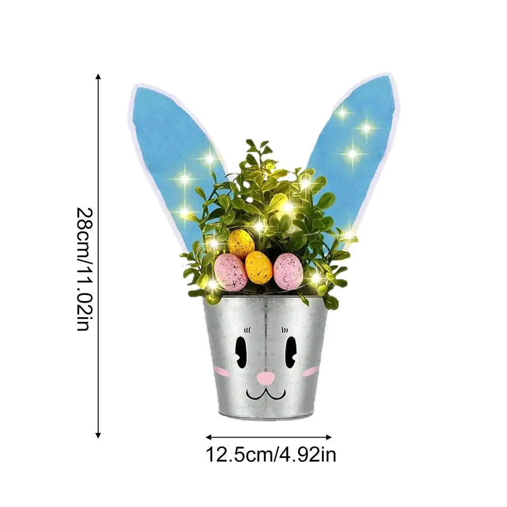 Funny Spring Decor with Lights Cute Easter Planter Pot Bunny Decor for Indoor Outdoor Home Living Room Bedroom Balcony Peaceful Pleasures Health and Wellness Blue CN