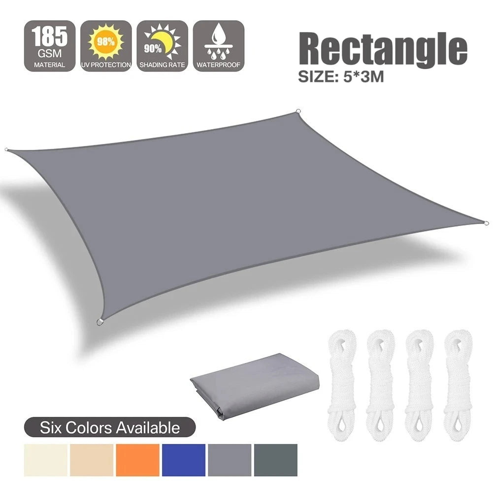 Grey Sun Shade Sail Rectangle Square Triangle UV Block Sunshade for Yard Deck Canopy Awning Outdoor Garden Waterproof Cloth Peaceful Pleasures Health and Wellness 3x5m