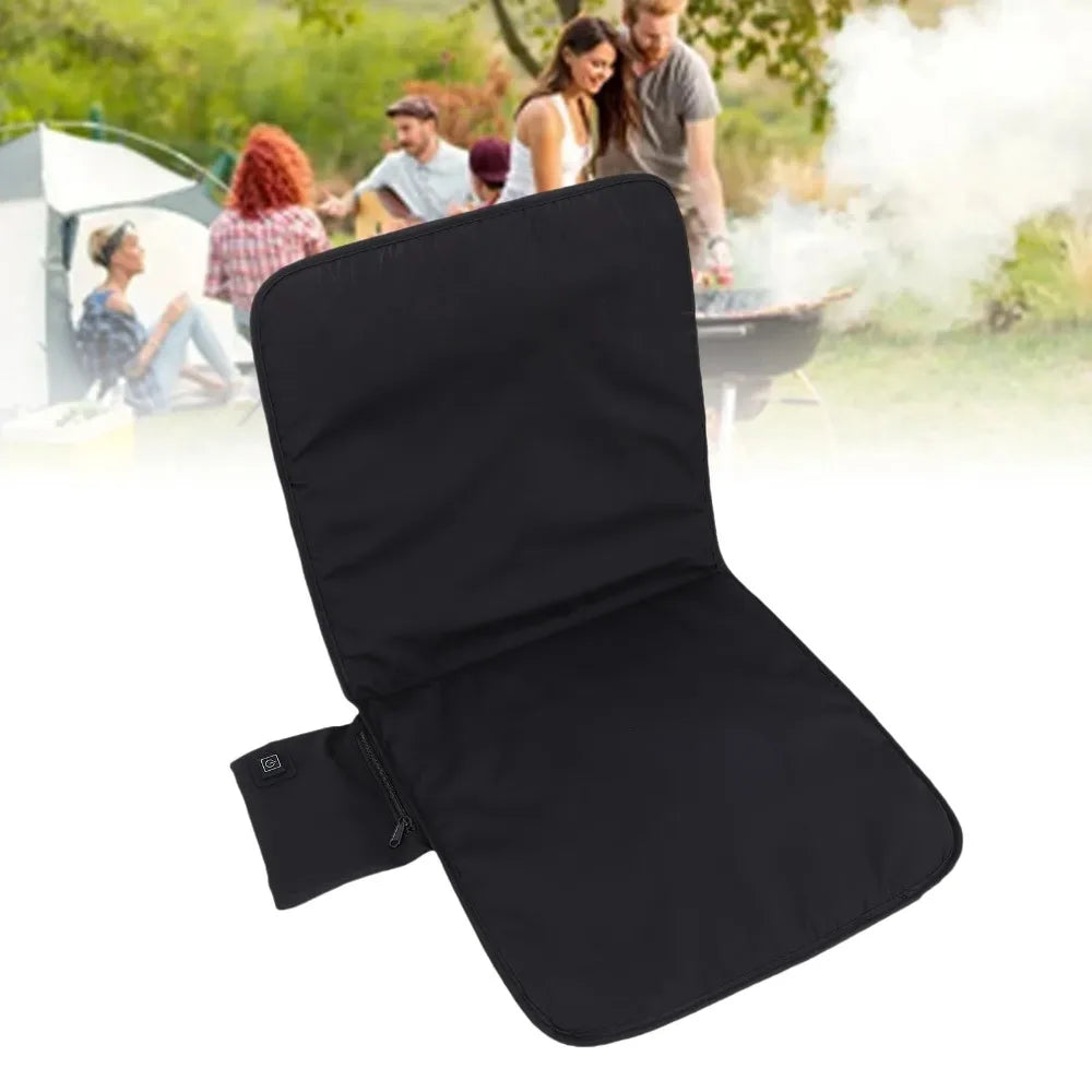 Heated Seat Cushion Black USB Pad 3 Heat Settings Outdoor Camping