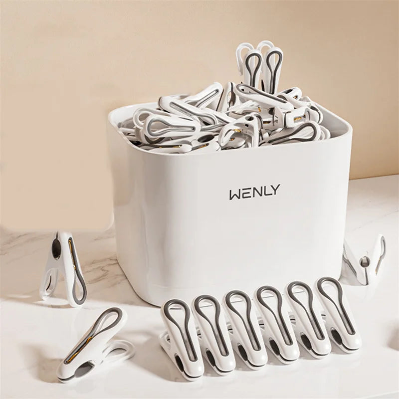 Clip Drying Clothes Without Traces Drying Clothespin Strong Fixed Socks Storage Basket Home Windproof Non-slip Dormitory Peaceful Pleasures Health and Wellness 24Pcs Gray white