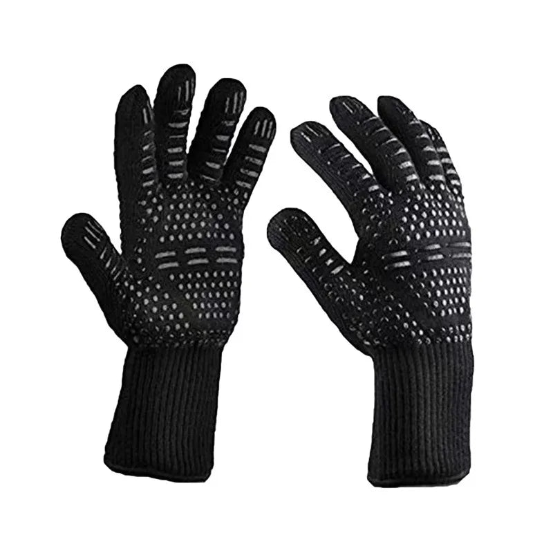 Heat Resistant BBQ Gloves Up to 932℉ Fireproof Oven Mitts with Anti Slip Grip for Grilling Baking Cooking Kitchen Safety Peaceful Pleasures Health and Wellness Black Men 130g