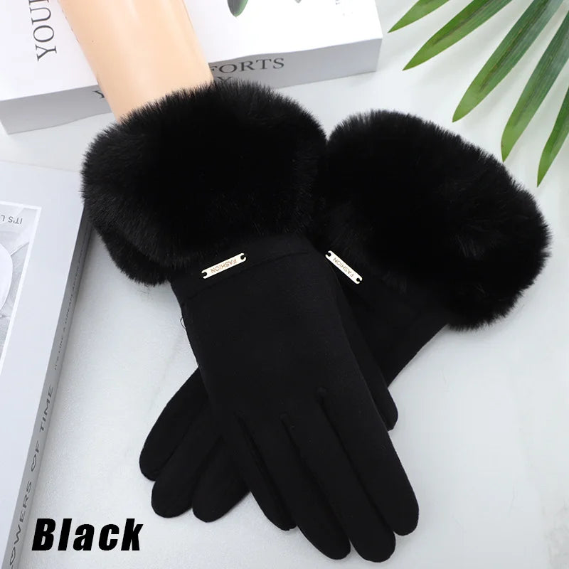 Women's Touchscreen Winter Gloves | Faux Fur Windproof Knit