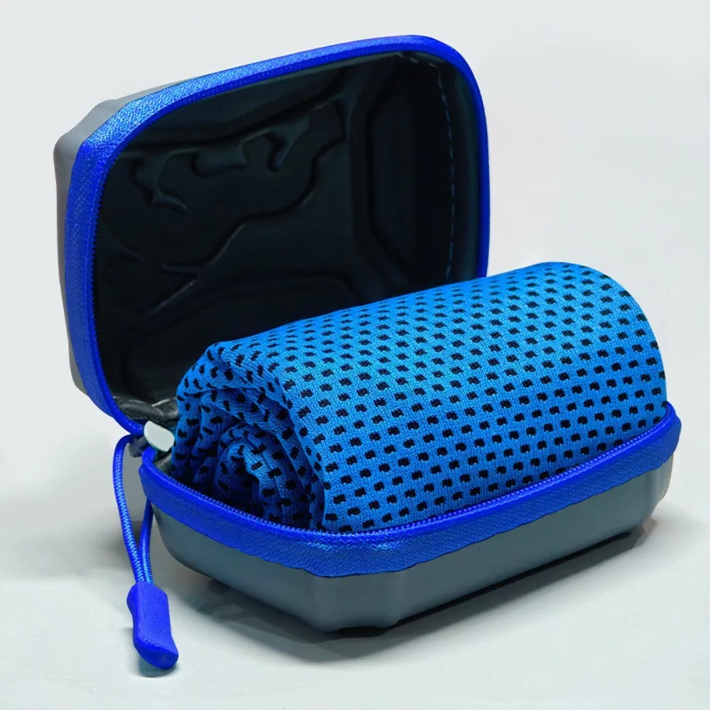 Portable Polyester Cooling Towel Microfiber EVA Case Quick Dry Towel Absorbent Ice Towel Outdoor Peaceful Pleasures Health and Wellness Dark Blue