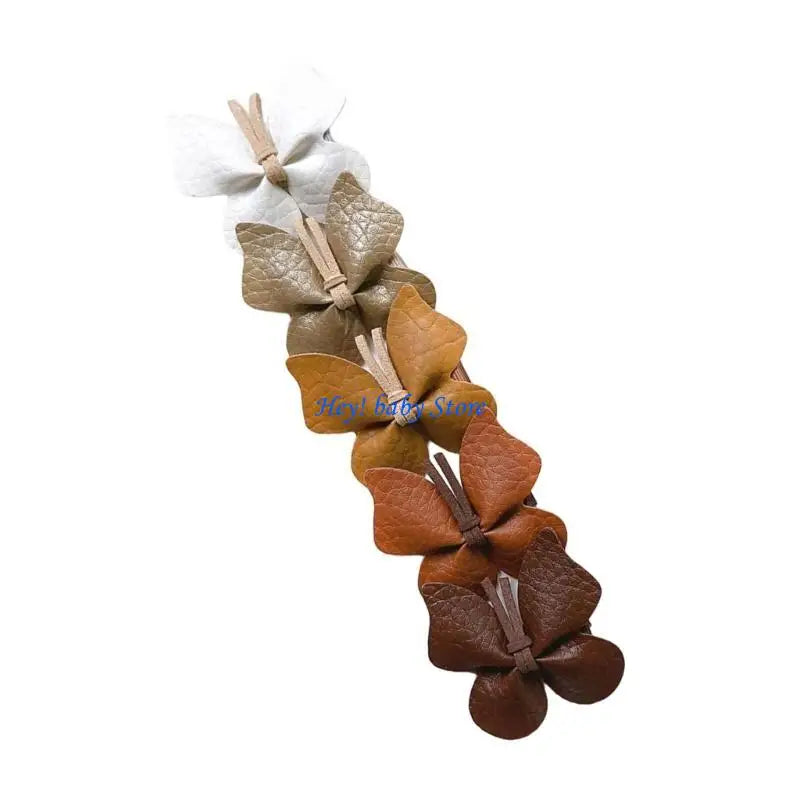 5-Pack Girls PU Leather Butterfly Hair Clips & Hairpins