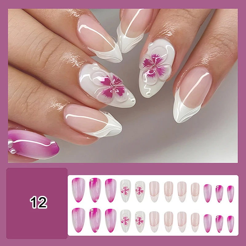 24/30Pcs Medium Fake Nail Set With Jelly Glue Gradient French Press On False Nail Elegantstyle Nails Full Cover Wearing False Peaceful Pleasures Health and Wellness 12
