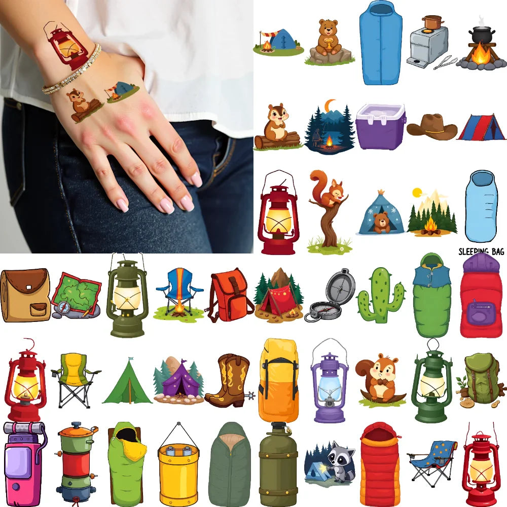 63pcs Camping Temporary Tattoo Stickers for Kids – Waterproof
