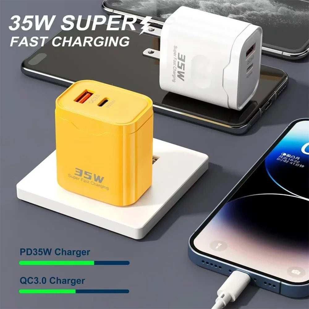 35W Dual Port PD+QC3.0 Fast Charger USB-C Wall Adapter