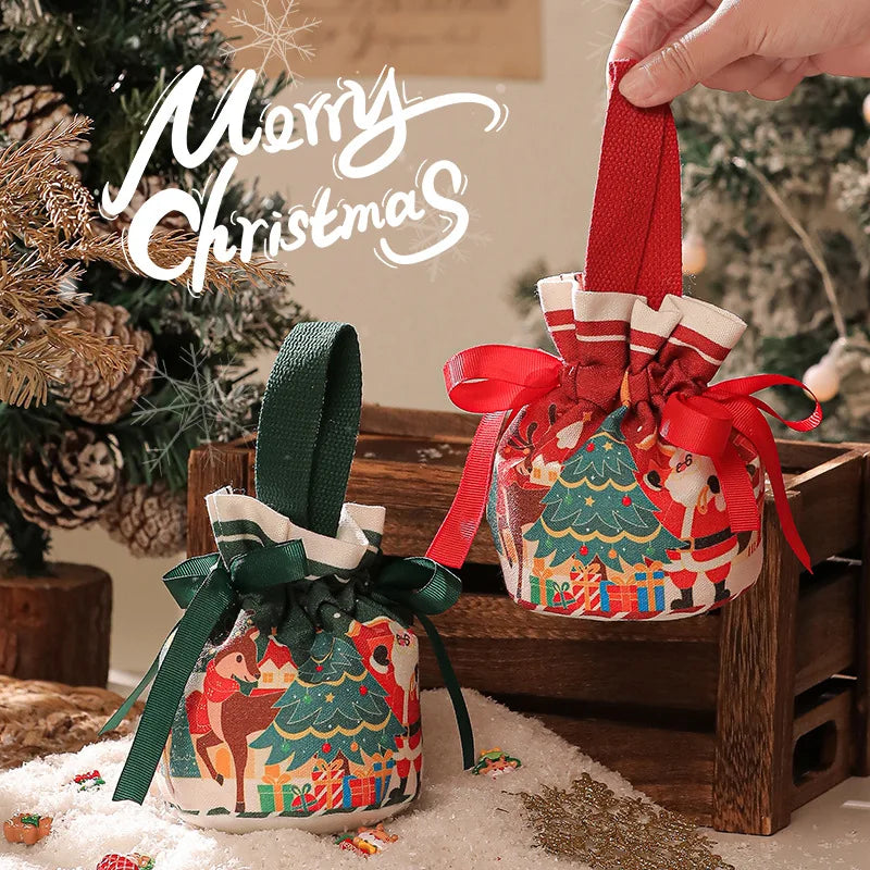 2025 Creative Handheld Canvas Apple Bag with Bow Christmas Gift Bag Christmas Eve Apple Gift Box Christmas Gift Peaceful Pleasures Health and Wellness