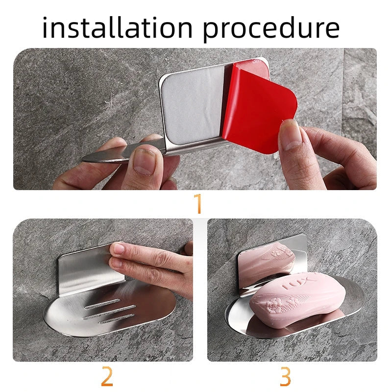 Stainless Steel No-Drill Wall-Mounted Soap Dish & Shower Holder