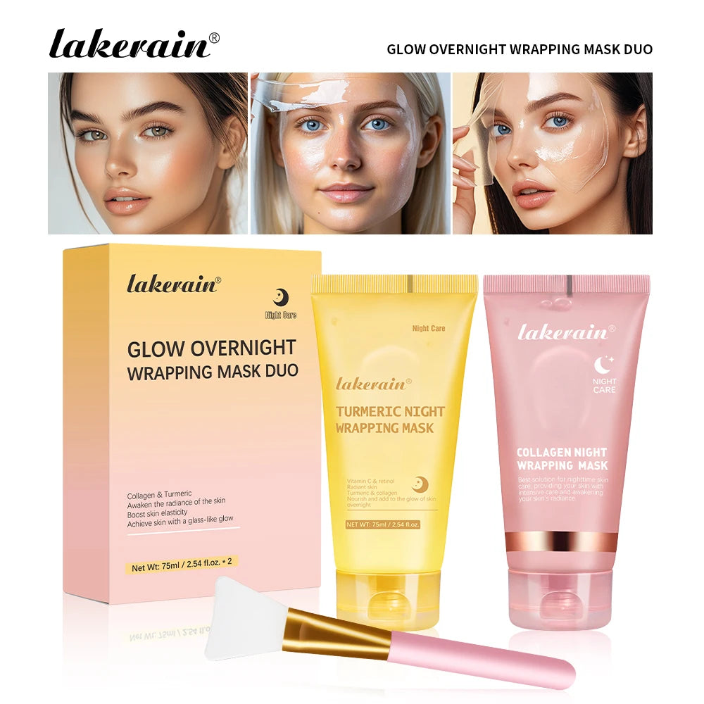 Glow night Wrapping Mask Deep Hydration Care Reduces Sagging&Dullness Even Skin Tone Mask Collagen Turmeric Hydrating Moisturize Peaceful Pleasures Health and Wellness set2