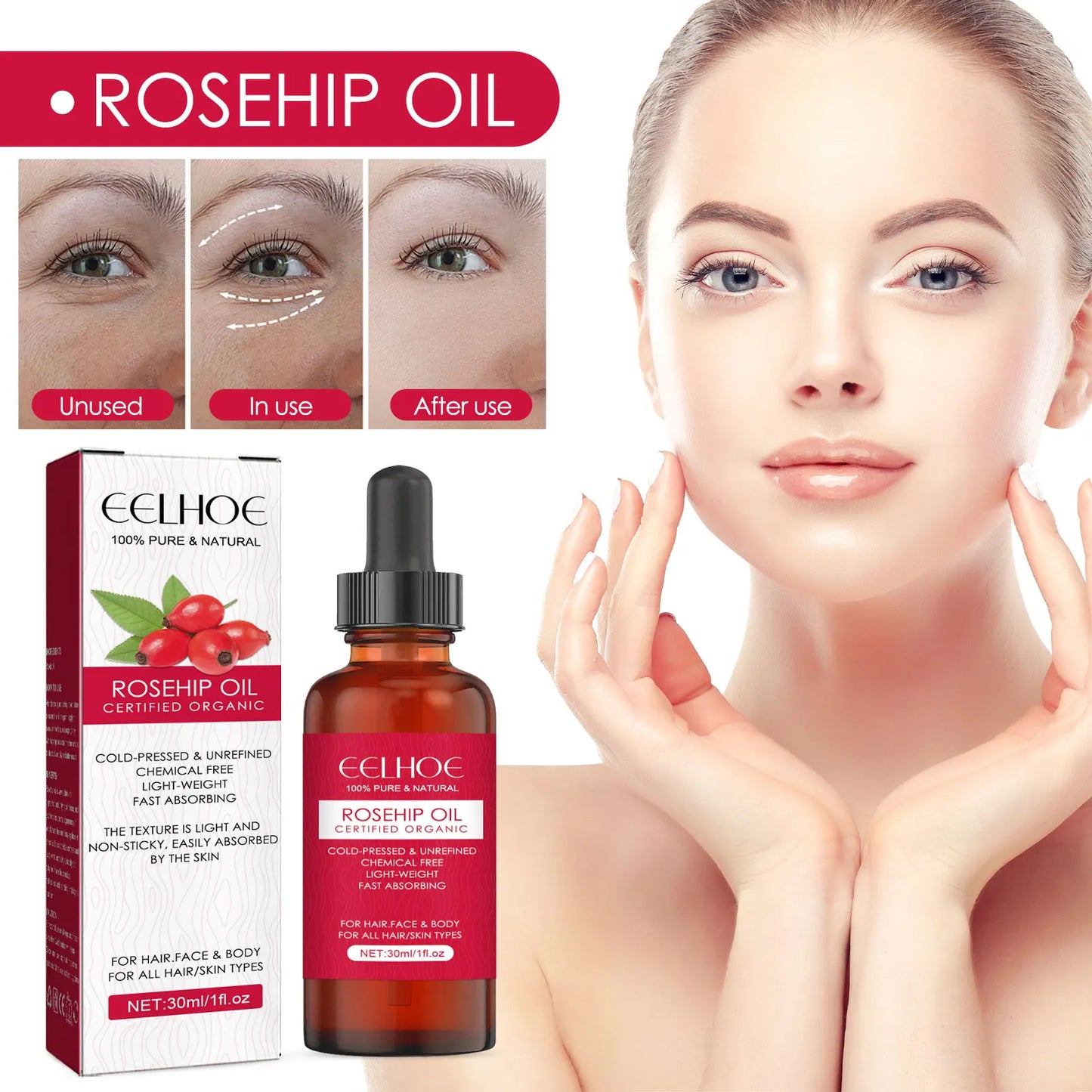 EELHOE Rosehip Facial Oil – Anti-Aging, Firming & Brightening 30ml Peaceful Pleasures Health and Wellness