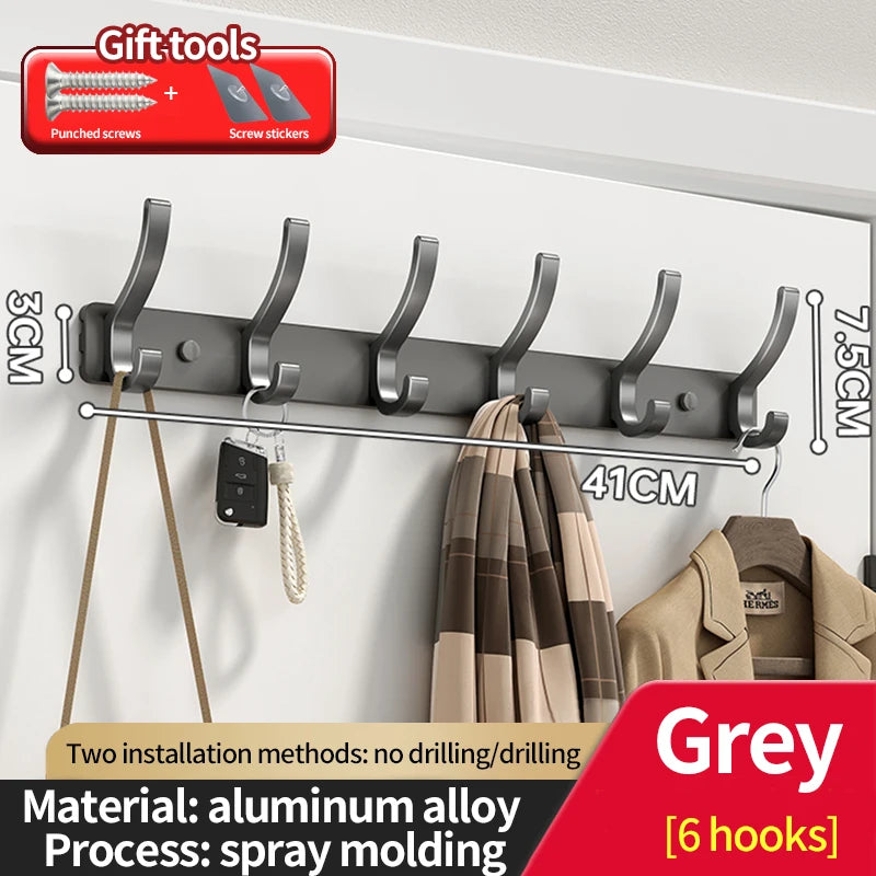 6-Hook Wall Mounted Aluminum Towel & Hat Rack | Door Hook