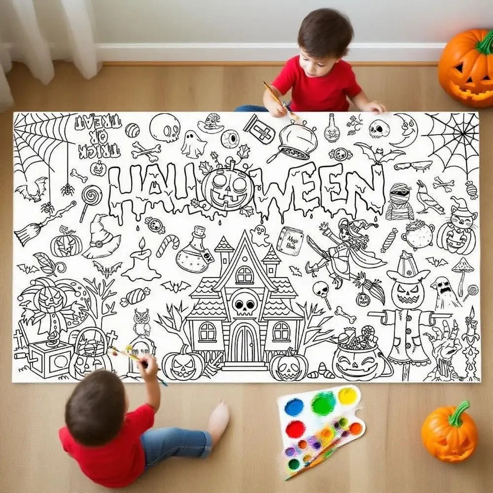 Creative Halloween Graffiti Tablecloth Handmade DIY Painting Large Coloring Posters 130x75cm Cartoon Large Paper Banner Peaceful Pleasures Health and Wellness