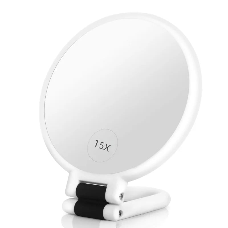 Magnifying Handheld Mirror Double Sided, 1 x 15x Magnification Hand Mirror, Travel Folding Stand Adjustable Dressing Table Peaceful Pleasures Health and Wellness Ivory