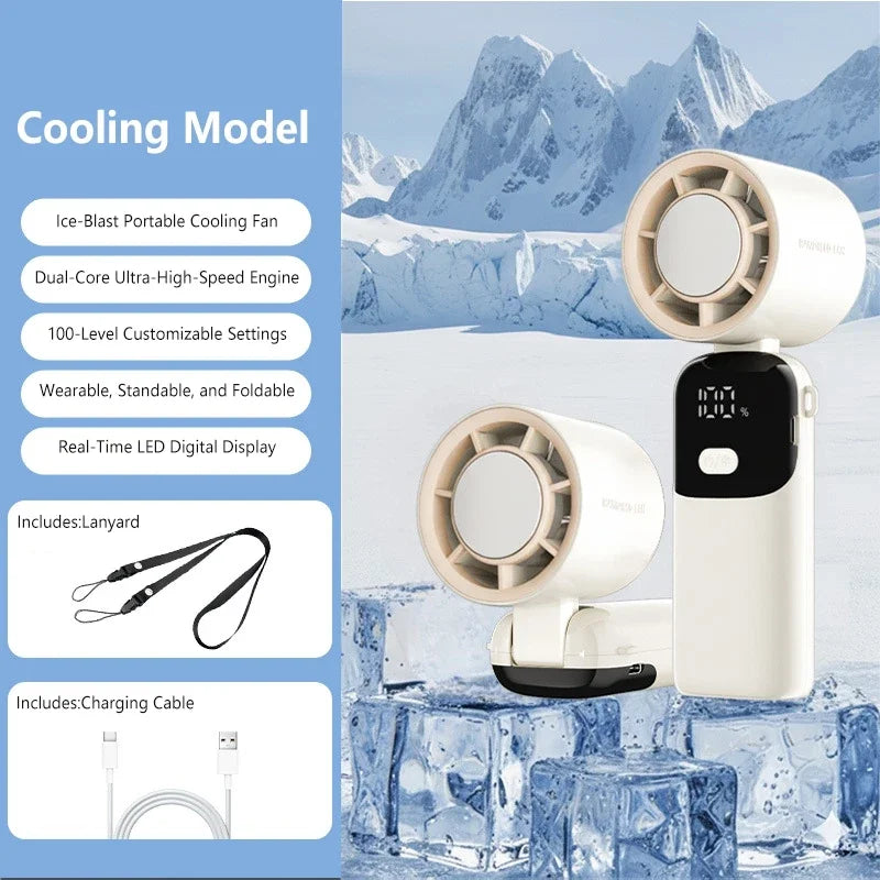 Lenovo Portable Handheld Cooling Fan 100-Speed Powerful Wind Ultra-Quiet Hanging Foldable 90° Adjustable for Office Outdoor Peaceful Pleasures Health and Wellness Beige Cooling model