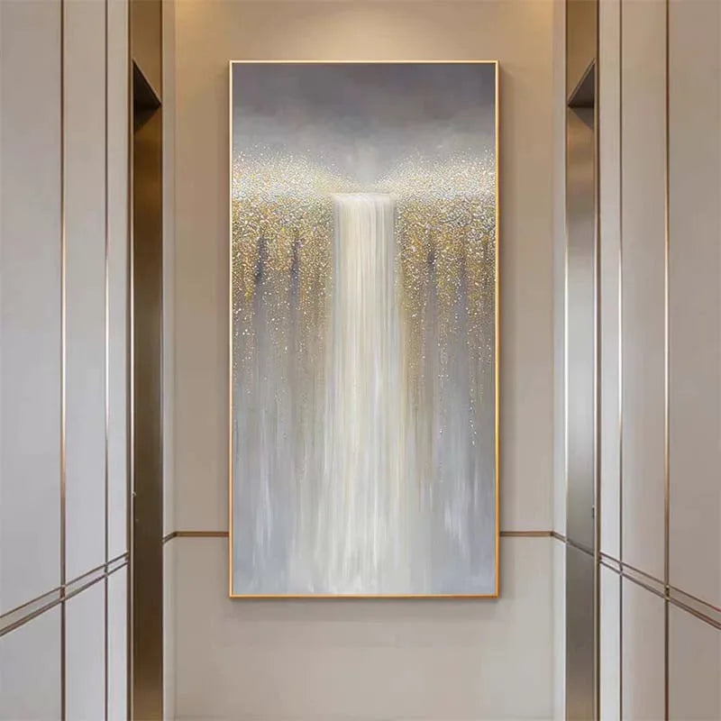 Hand Painted Canvas Oil Painting Abstract Waterfall Landscape Poster Wall Art Picture Home Decor Mural For Living Room Bedroom Peaceful Pleasures Health and Wellness