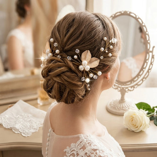 Bridal Hair Accessories Set Gold-Leaf Design for Wedding Dress Decoration Peaceful Pleasures Health and Wellness
