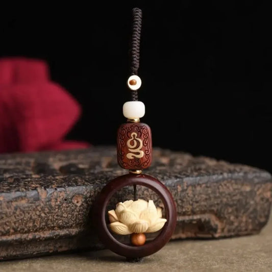 Mini Wooden Buddha Statue Lucky Lotus Keychain Pendant Accessories Holiday Gift Peaceful Pleasures Health and Wellness