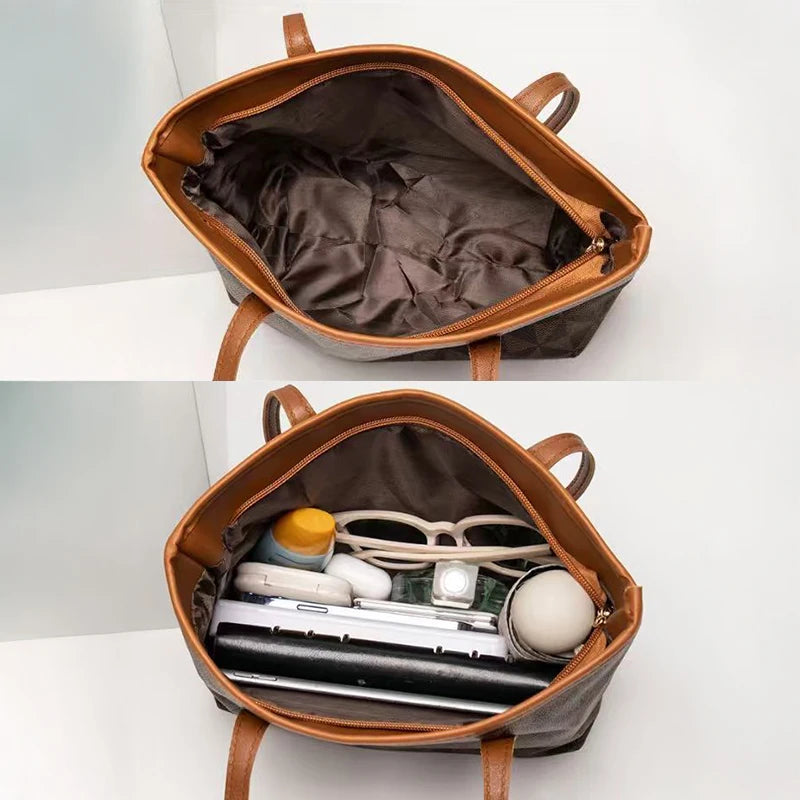 Women Stylish Large Capacity Handbag Triangle Print Zipper Tote Bag Fashionable Commuting Shoulder Bag Exquisite Zipper Handbag Peaceful Pleasures Health and Wellness