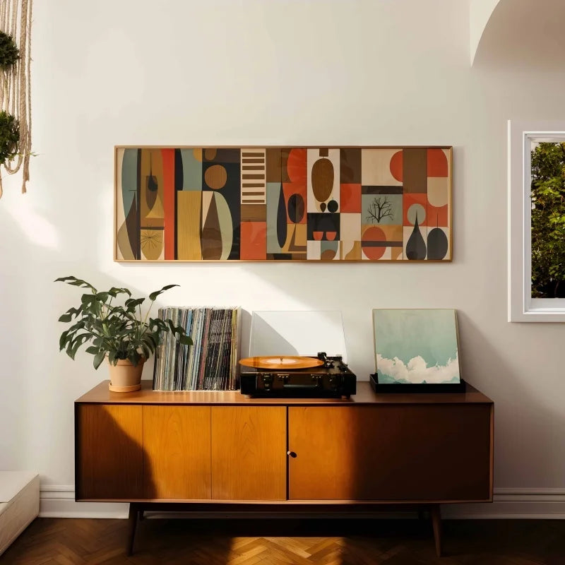 Mid Century Modern Panoramic Print, Modern Canvas Art Print, Abstract Art, Geometric Wall Art, Boho Wall Decor, Large Wall Art Peaceful Pleasures Health and Wellness