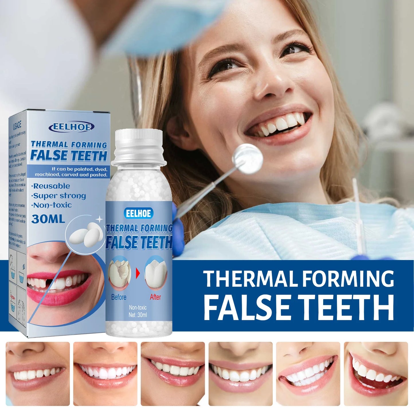 Thermal Forming False Teeth Quickly Filling Gap Between Teeth Avoid Dust Bacteria High Wear Resistance Shapeable Dental Adhesive Peaceful Pleasures Health and Wellness