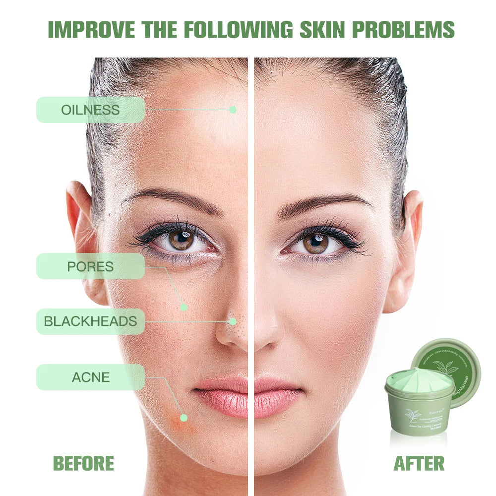 Green Tea Mud Mask Natural Skincare Deeply Cleansing Pore Nourishing Clay Face Mask Face Skin Care Cleaner 100g Peaceful Pleasures Health and Wellness