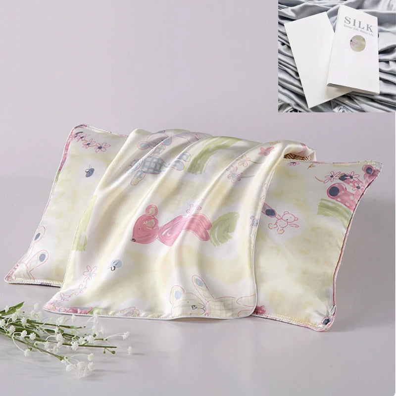 pink Little Bear 100% Pure Mulberry Silk Kids Pillowcase - Envelope closure 19 momme 6A Grade 30*50CM Peaceful Pleasures Health and Wellness yellow Little Bear